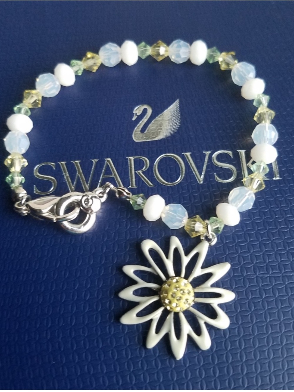 AUTHENTIC Swarovski Yellow Flower Alabaster Contemporary Charm Bracelet Like NEW